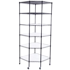 bonnlo 6-tier rolling heavy duty commercial polygonal corner shelf wire shelving unit adjustable storage rack free standing garage with 5 wheels 26 4/5" l x 26 4/5" w x 71" h inches (black)