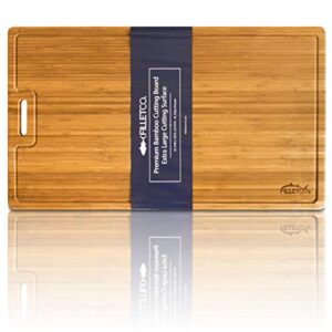 pureboo premium organic extra large bamboo cutting board/serving tray/chueteria - 31.5"w x 18"d x 0.75"h - xl drip groove - heavy duty chopping board - butcher block