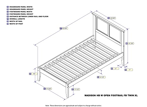 Atlantic Furniture AR8611009 Madison Platform Bed with Open Foot Board, Twin XL, Grey