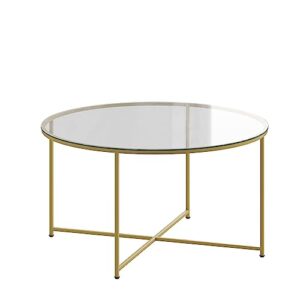 flash furniture greenwich collection coffee table - modern clear glass coffee table - crisscross brushed gold frame
