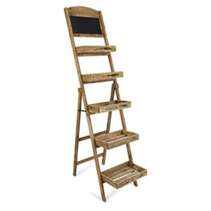 cheung's 5 tier folding shelf storage with chalkboard plant stand, brown