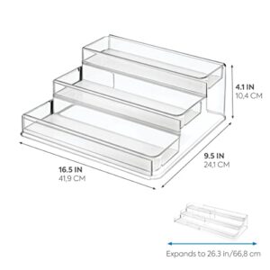 iDesign 64140 iDesign Linus Plastic Expandable Multi-Level Spice Rack, 3-Tiered Customizable Organizer for Kitchen, Bathroom, Office Cabinet and Countertop, 26.29" x 9.50" x 4.11" extended, Clear