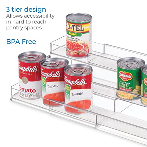 iDesign 64140 iDesign Linus Plastic Expandable Multi-Level Spice Rack, 3-Tiered Customizable Organizer for Kitchen, Bathroom, Office Cabinet and Countertop, 26.29" x 9.50" x 4.11" extended, Clear