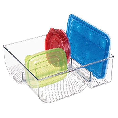 iDesign Plastic Kitchen Binz Food Container Lid Storage Organizer for Cabinet, Pantry, Countertop, 11.49" x 10.92" x 4.12", Clear