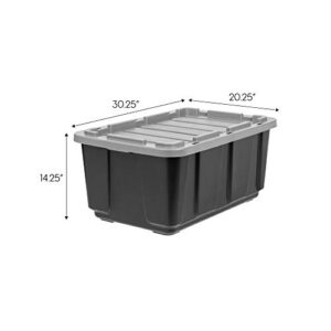 IRIS USA 27 Gallon Large Heavy-Duty Storage Plastic Bin Tote Organizing Container with Durable Lid, Black/Gray, 4 Pack