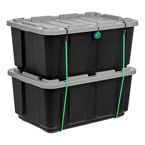 IRIS USA 27 Gallon Large Heavy-Duty Storage Plastic Bin Tote Organizing Container with Durable Lid, Black/Gray, 4 Pack