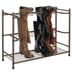 mdesign boot storage and organizer rack, space-saving holder for rain boots, riding boots, dress boots - holds 6 pairs - sleek, modern design, sturdy steel construction - espresso brown