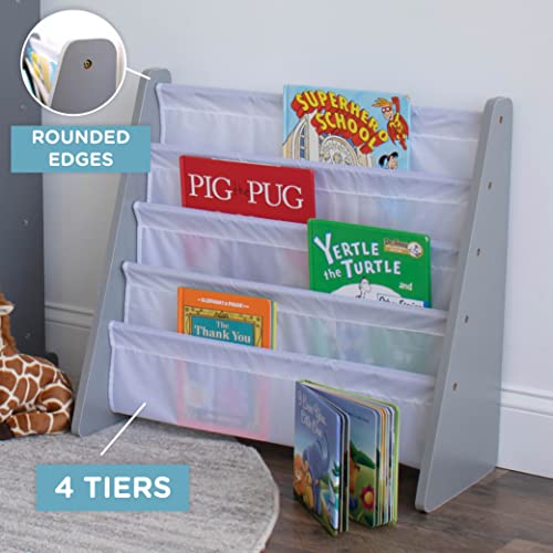 Humble Crew, Grey/White Kids Book Rack Storage Bookshelf, 4 Tiers