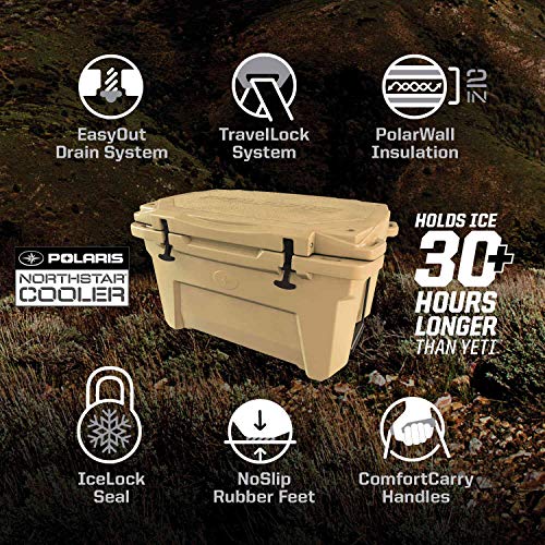 Polaris Northstar 60 Quart Cooler, Portable Ice Chest, Durable, Lockable, Keeps Ice Cold Longer, Easy to Carry, Tie-Down Cooler for Off-Road, Camping, Hunting, Fishing, Picnics, Beverages - 2883425