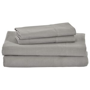amazon brand – stone & beam rustic solid 100% cotton flannel bed sheet set, king, heather