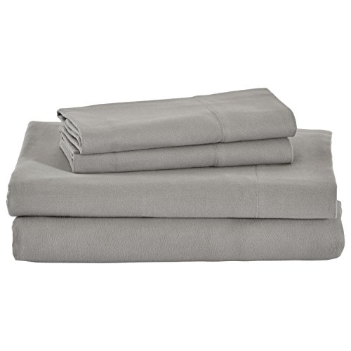 Amazon Brand – Stone & Beam Rustic Solid 100% Cotton Flannel Bed Sheet Set, King, Heather