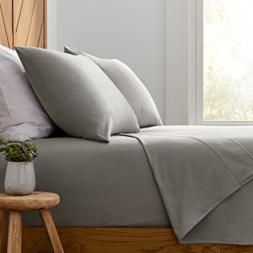 Amazon Brand – Stone & Beam Rustic Solid 100% Cotton Flannel Bed Sheet Set, King, Heather