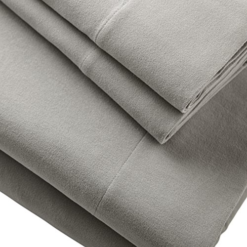 Amazon Brand – Stone & Beam Rustic Solid 100% Cotton Flannel Bed Sheet Set, King, Heather