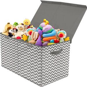 Sorbus Toy Chest with Flip-Top Lid, Kids Collapsible Storage for Nursery, Playroom, Closet, Home Organization, Large (Pattern - Chevron Gray)