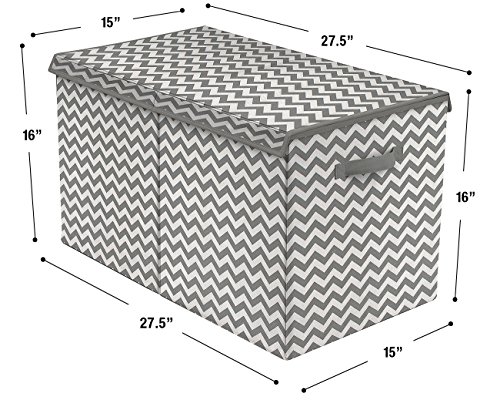 Sorbus Toy Chest with Flip-Top Lid, Kids Collapsible Storage for Nursery, Playroom, Closet, Home Organization, Large (Pattern - Chevron Gray)
