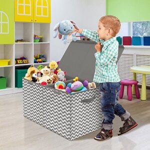 Sorbus Toy Chest with Flip-Top Lid, Kids Collapsible Storage for Nursery, Playroom, Closet, Home Organization, Large (Pattern - Chevron Gray)