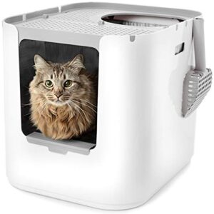 modkat xl litter box, top or front-entry configurable, includes scoop and liners - white