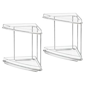 mDesign Steel/Plastic Freestanding Countertop Corner Shelf Organizer with 2-Tier Storage for Bathroom, Vanity, Cabinet, Counter - Holds Makeup, Bath Gel - Prism Collection - 2 Pack - Clear