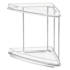 mDesign Steel/Plastic Freestanding Countertop Corner Shelf Organizer with 2-Tier Storage for Bathroom, Vanity, Cabinet, Counter - Holds Makeup, Bath Gel - Prism Collection - 2 Pack - Clear