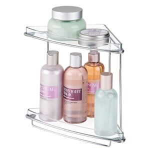 mDesign Steel/Plastic Freestanding Countertop Corner Shelf Organizer with 2-Tier Storage for Bathroom, Vanity, Cabinet, Counter - Holds Makeup, Bath Gel - Prism Collection - 2 Pack - Clear