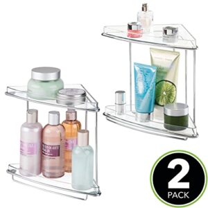 mDesign Steel/Plastic Freestanding Countertop Corner Shelf Organizer with 2-Tier Storage for Bathroom, Vanity, Cabinet, Counter - Holds Makeup, Bath Gel - Prism Collection - 2 Pack - Clear