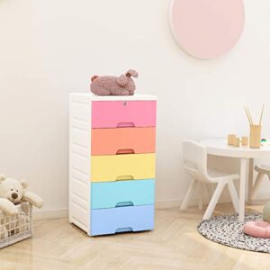 Nafenai Plastic Cabinet 5 Drawers Storage Dresser,Small Closet Drawers Organizer Unit for Clothes,Toys,Bedroom,Playroom,Colorful