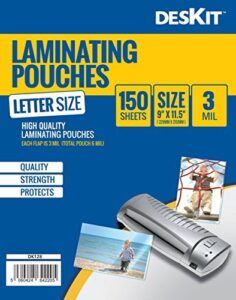 deskit hot thermal laminating pouches, provide durability, 3mil, 9 x 11 in. laminating sheets 150 pack