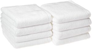 amazon basics 100% cotton quick-dry hand towel, 8-pack, white, 28" x 16"