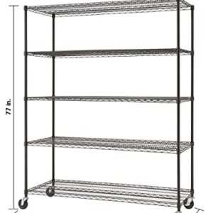 TRINITY Basics 5-Tier Adjustable Wire Shelving with Wheels for Kitchen Organization, Garage Storage, Laundry Room, NSF Certified, 600 to 2250 Pound Capacity, 60” by 24” by 77”, Black