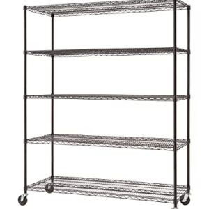 TRINITY Basics 5-Tier Adjustable Wire Shelving with Wheels for Kitchen Organization, Garage Storage, Laundry Room, NSF Certified, 600 to 2250 Pound Capacity, 60” by 24” by 77”, Black