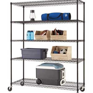 TRINITY Basics 5-Tier Adjustable Wire Shelving with Wheels for Kitchen Organization, Garage Storage, Laundry Room, NSF Certified, 600 to 2250 Pound Capacity, 60” by 24” by 77”, Black