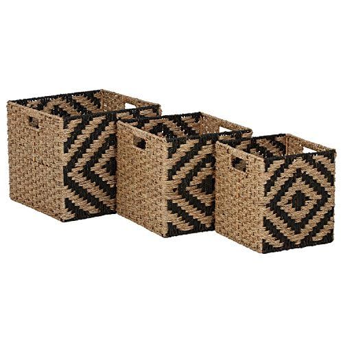 Amazon Brand – Rivet Modern Woven Seagrass Storage Organizer Basket Set - 3-Pack, Natural & Black