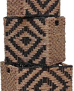 Amazon Brand – Rivet Modern Woven Seagrass Storage Organizer Basket Set - 3-Pack, Natural & Black