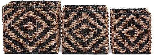 Amazon Brand – Rivet Modern Woven Seagrass Storage Organizer Basket Set - 3-Pack, Natural & Black