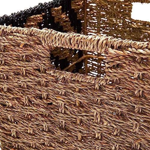 Amazon Brand – Rivet Modern Woven Seagrass Storage Organizer Basket Set - 3-Pack, Natural & Black