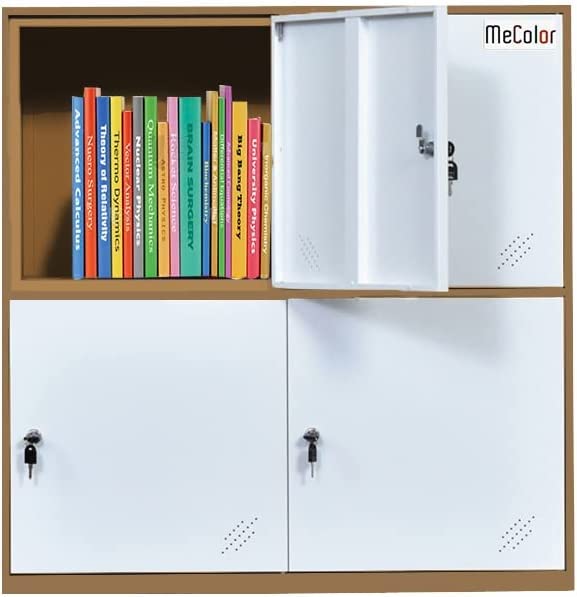 Kids Living Room Locker 4 Door Metal Locker Small Size Storage for School Bags Shoes and Toy (White)