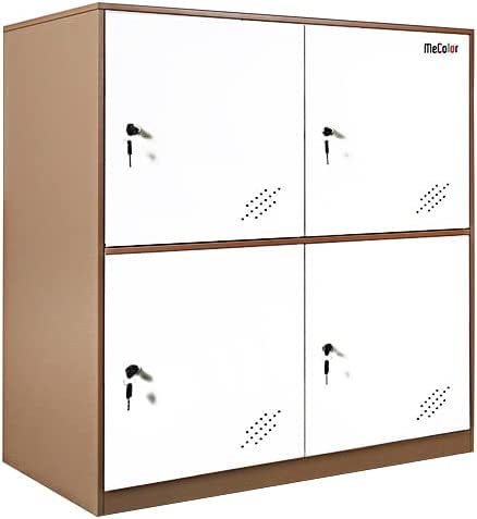 Kids Living Room Locker 4 Door Metal Locker Small Size Storage for School Bags Shoes and Toy (White)