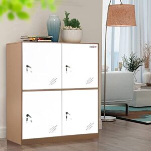 Kids Living Room Locker 4 Door Metal Locker Small Size Storage for School Bags Shoes and Toy (White)