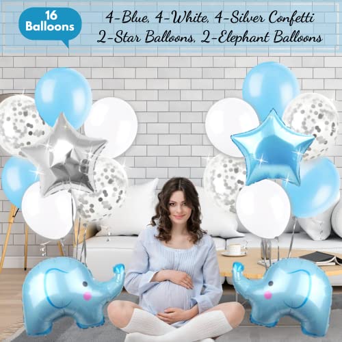 166 Piece Baby Shower Decorations for Boy, Elephant Style | It's A BOY | Garland Bunting Banner, Paper Lanterns, Honeycomb Balls | Tissue Paper Fans | Blue Grey White