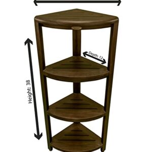 DecoTeak Corner Shower Shelf 4-Tier Oasis Teak Wood Corner Shower Bench with Storage Shelf 38" Height Snazzy Corner Shower Stool in Dark Brown Stained Finish