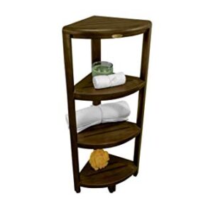 DecoTeak Corner Shower Shelf 4-Tier Oasis Teak Wood Corner Shower Bench with Storage Shelf 38" Height Snazzy Corner Shower Stool in Dark Brown Stained Finish