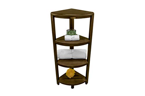 DecoTeak Corner Shower Shelf 4-Tier Oasis Teak Wood Corner Shower Bench with Storage Shelf 38" Height Snazzy Corner Shower Stool in Dark Brown Stained Finish