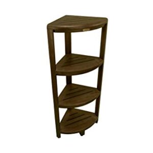 DecoTeak Corner Shower Shelf 4-Tier Oasis Teak Wood Corner Shower Bench with Storage Shelf 38" Height Snazzy Corner Shower Stool in Dark Brown Stained Finish