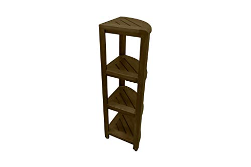 DecoTeak Corner Shower Shelf 4-Tier Oasis Teak Wood Corner Shower Bench with Storage Shelf 38" Height Snazzy Corner Shower Stool in Dark Brown Stained Finish