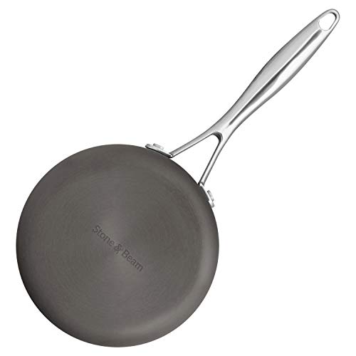 Amazon Brand - Stone & Beam Sauce Pan With Lid, 2-Quart, Hard-Anodized Non-Stick Aluminum, Gray