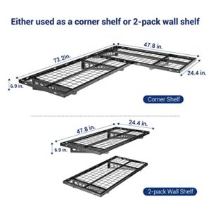 FLEXIMOUNTS 2-Pack 2x4ft Corner Wall Shelving Garage Storage Rack, 24-inch-by-48-inch Floating Shelves, Black