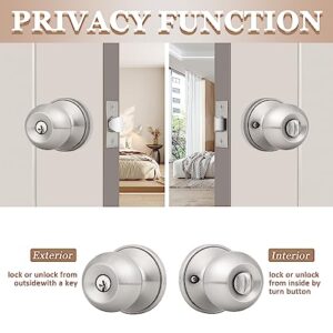 Probrico（3 Pack Entry Door Knob Keyed Alike,Satin Nickel Finish Door Lock Handle,Entry Door Lock/Ball Door knobs with Lock and Same Key,Entrance Knob[Lock with 3 Combo Keys] for Office or Front Door