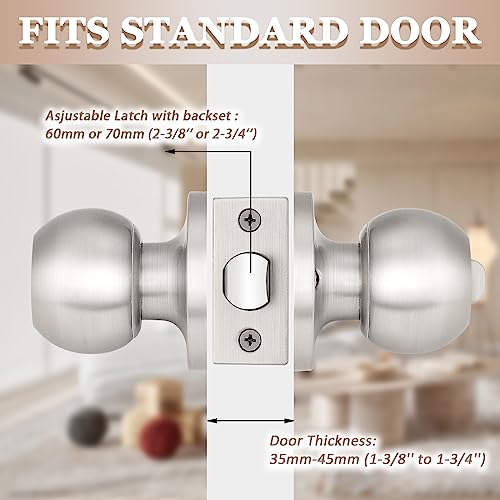 Probrico（3 Pack Entry Door Knob Keyed Alike,Satin Nickel Finish Door Lock Handle,Entry Door Lock/Ball Door knobs with Lock and Same Key,Entrance Knob[Lock with 3 Combo Keys] for Office or Front Door