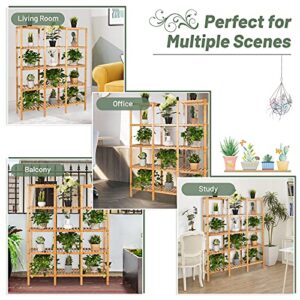 COSTWAY Plant Stand Indoor, 5-Tier Bamboo Plant Display Organizer with Stand for Multiple Plants, Plant Shelf Outdoor for Window, Garden, Balcony, Living Room