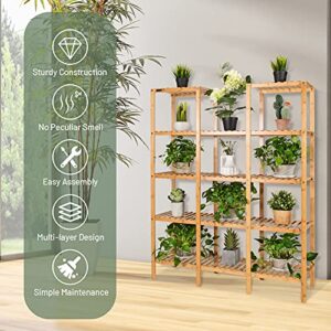 COSTWAY Plant Stand Indoor, 5-Tier Bamboo Plant Display Organizer with Stand for Multiple Plants, Plant Shelf Outdoor for Window, Garden, Balcony, Living Room
